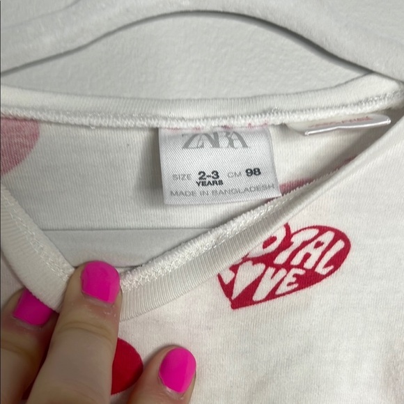 Zara Kids White and Red Heart Print Top - Picture 2 of 2